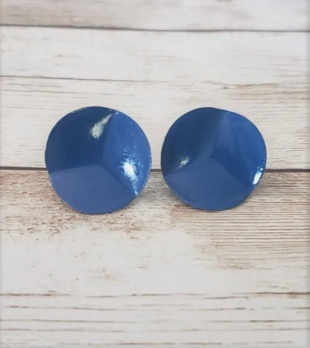 Vintage Clip On Earrings Blue Pushed In Style Circle